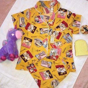 Cartoon Printed Yellow Pajamas Set